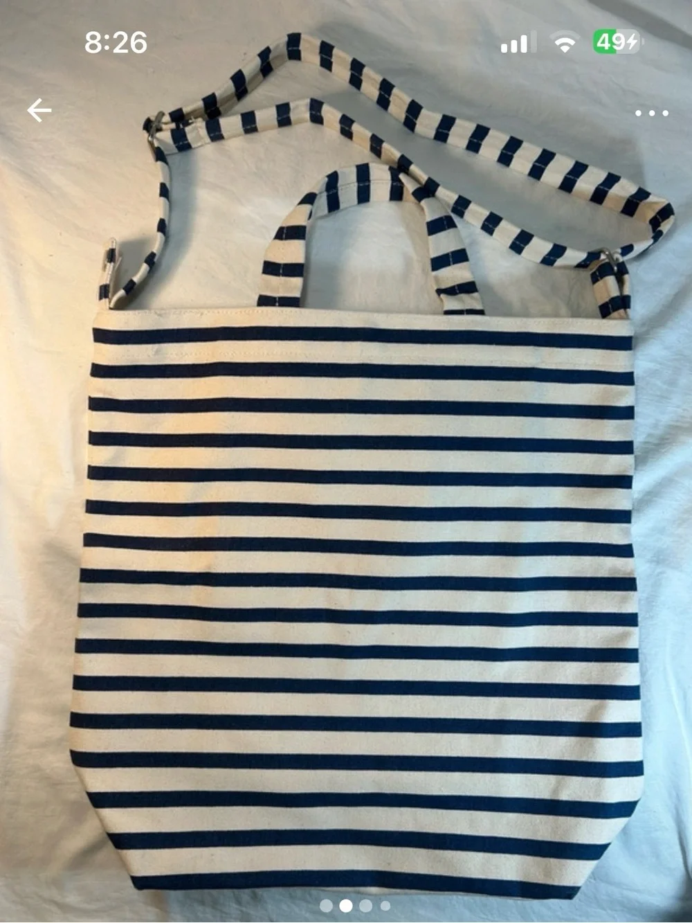 BAGGU Navy and White Striped Canvas Hobo Tote